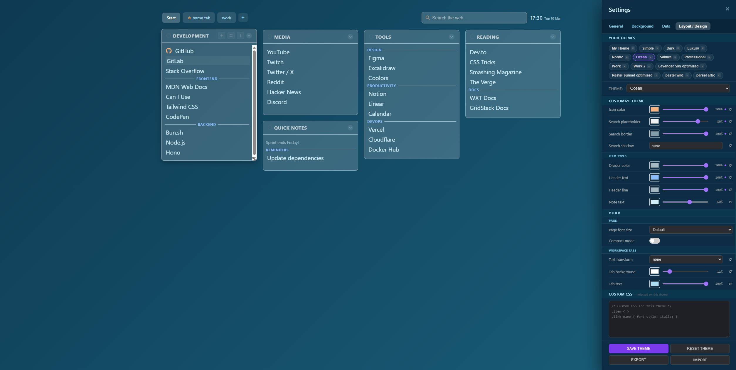 Ocean theme preview.