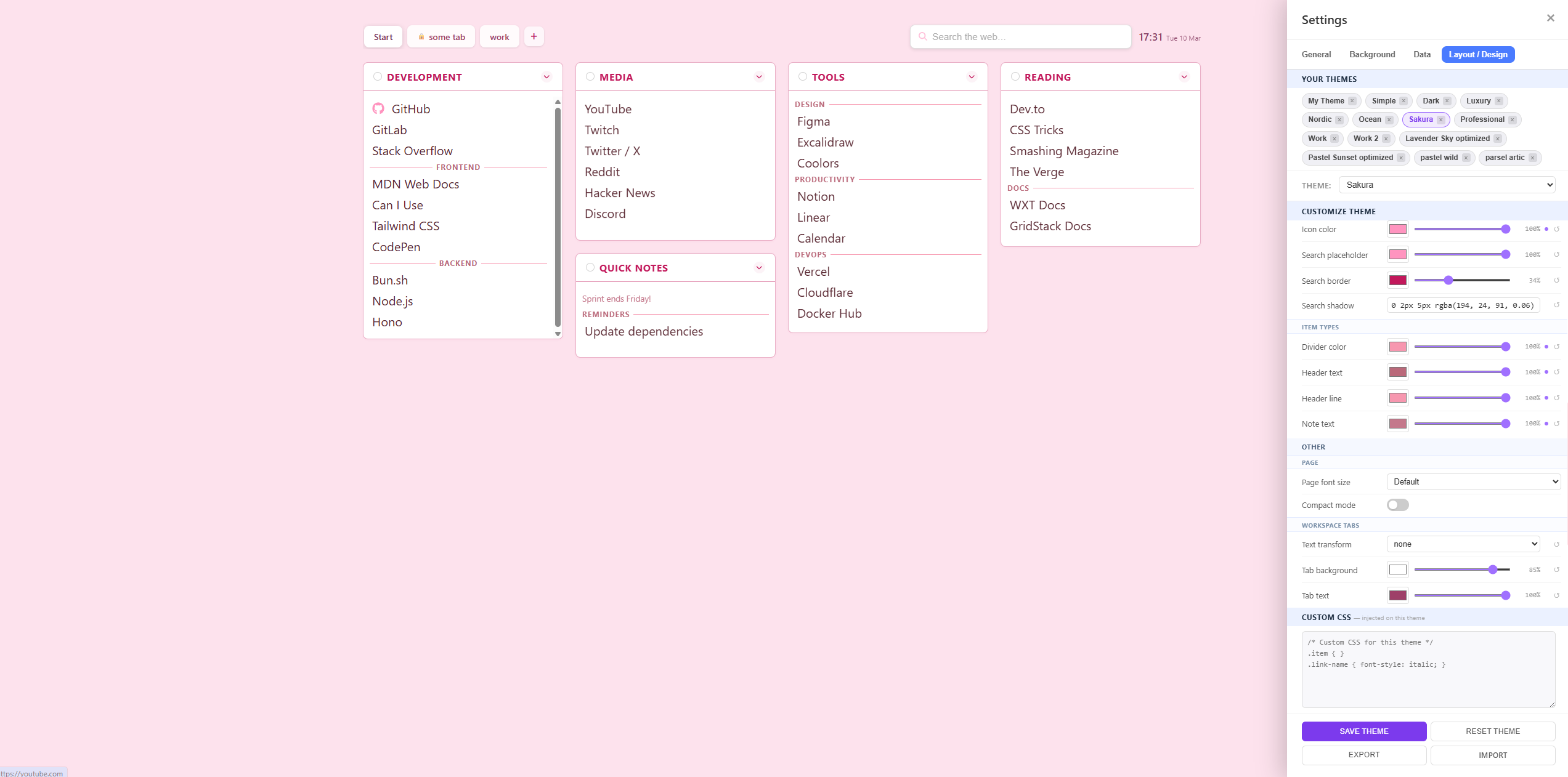Sakura theme preview.