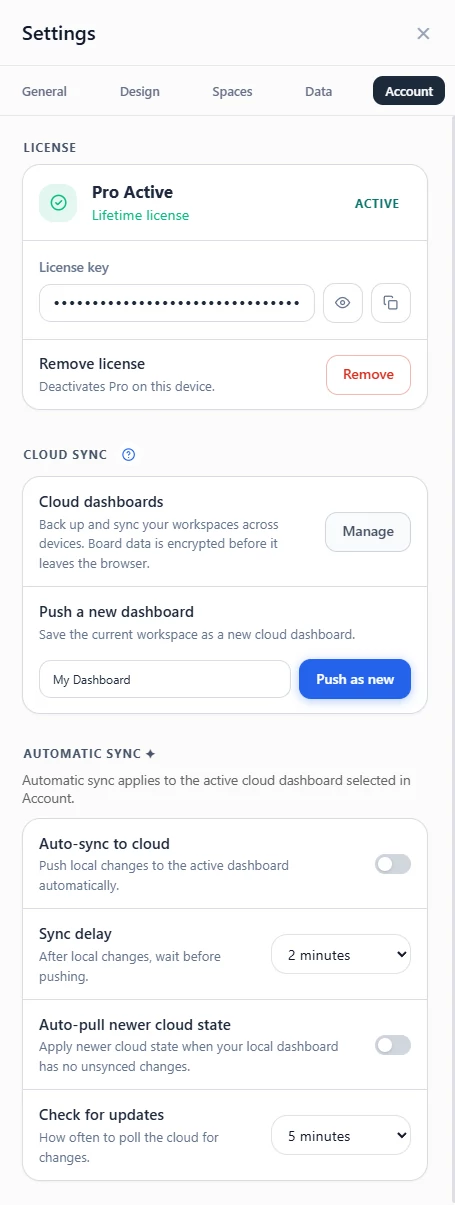 The Account settings tab.