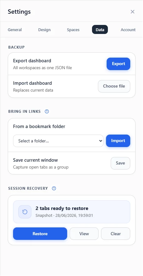 The Data settings tab.