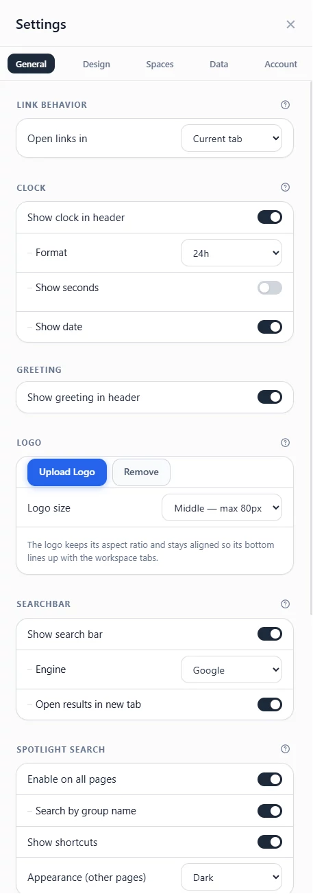 The General settings tab.